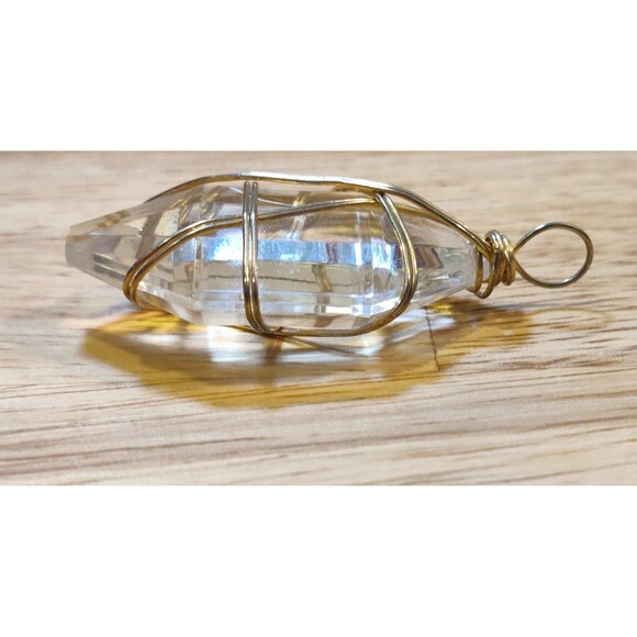 Crystal Pendant Only Wrapped In Gold Tone Wire - Picture 6 of 6